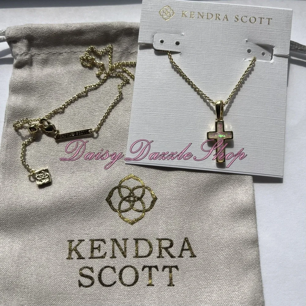 ✨Kendra Scott Cross Gold Pendant Necklace in White‎ Kyocera Opal New ✨🕊️